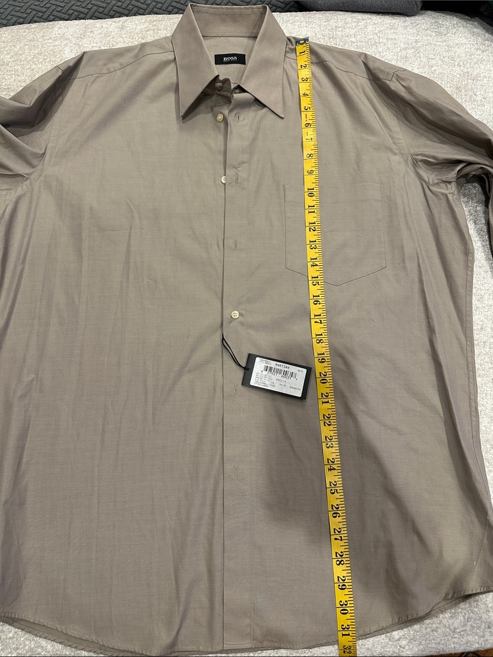 BOSS Men's Taupe Dress Shirt - Solid Taupe Point Collar